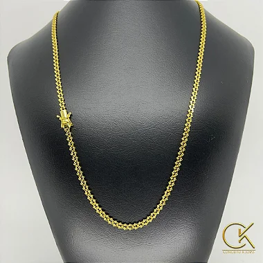Corrente Grumet Detalhada 5mm - Banhada a Ouro 18k - Fecho Trava Dupla - 70cm ou 60cm; conceitokjoias.com